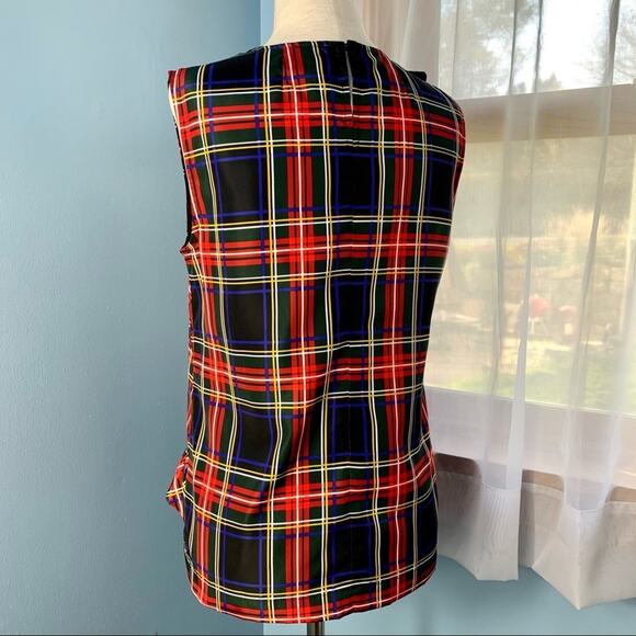 J. Crew Stewart Plaid Ruffle Front Sleeveless Top - Picture 4 of 7